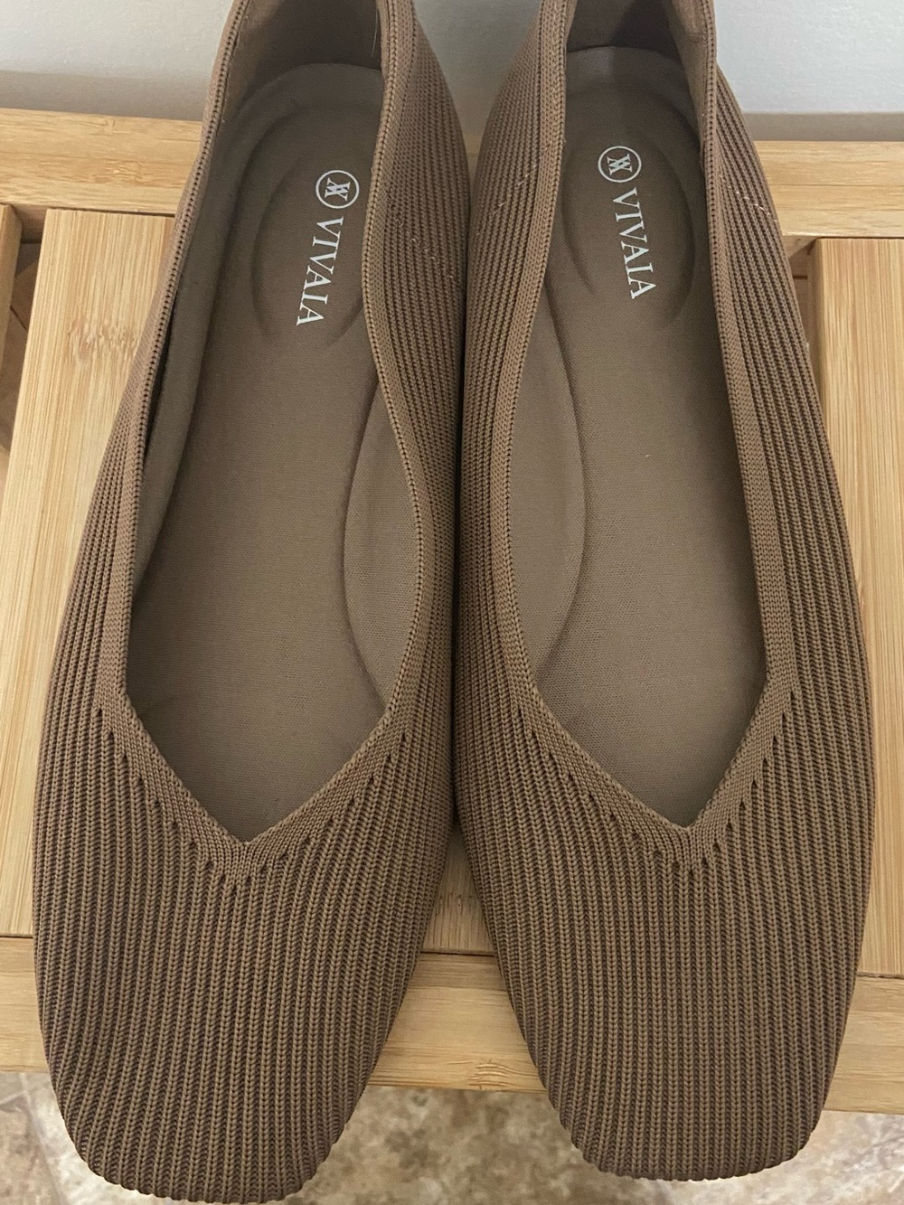 NWOB Vivaia Brown Square Toe Washabl Knit Ballet Flats — Women's Slip-On Loafers - Picture 5 of 10